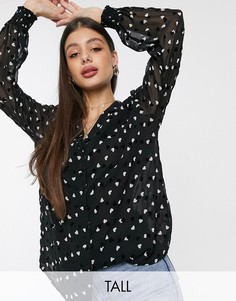 Черная рубашка в пижамном стиле с принтом сердечек Topshop Tall-Мульти