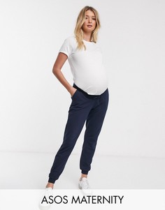 Джоггеры из органического хлопка с завязкой ASOS DESIGN Maternity-Темно-синий