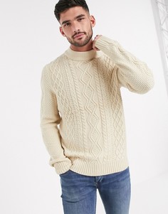 Светло-бежевый джемпер с узором \"косичка\" Burton Menswear-Кремовый