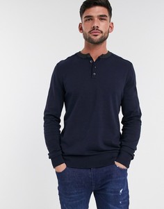 Темно-синий джемпер с воротником на пуговице Burton Menswear