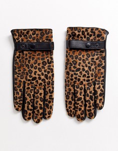 Кожаные перчатки для сенсорных экранов с леопардовым принтом ASOS DESIGN-Черный