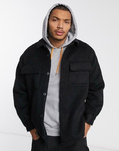 Черная теплая куртка с добавлением шерсти ASOS DESIGN-Черный