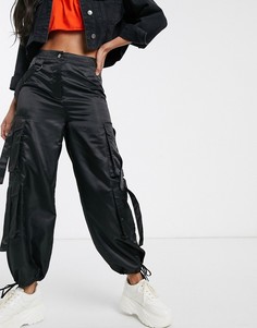 Атласные брюки с ремешками ASOS DESIGN-Черный