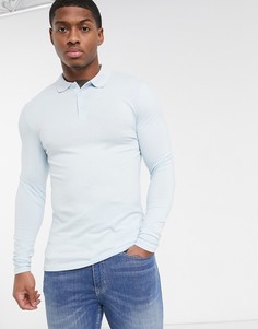 Синее трикотажное обтягивающее поло с длинными рукавами ASOS DESIGN-Синий