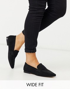 Черные замшевые лоферы для широкой стопы ASOS DESIGN-Черный