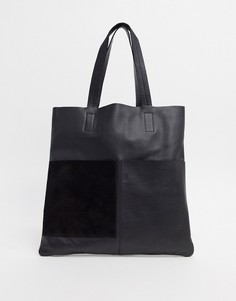 Кожаная сумка-шопер с замшевой вставкой Urbancode-Черный