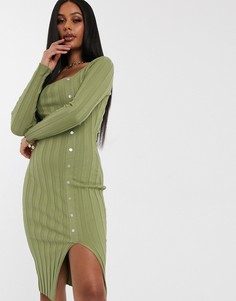Зеленое платье миди в рубчик Missguided-Зеленый