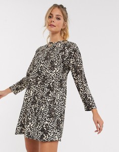 Свободное платье мини с леопардовым принтом ASOS DESIGN-Мульти