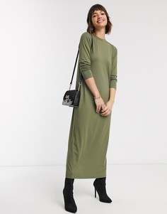 Платье-футболка макси с длинными рукавами ASOS DESIGN-Зеленый
