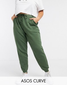 Базовые джоггеры из органического хлопка с завязкой ASOS DESIGN Curve-Зеленый