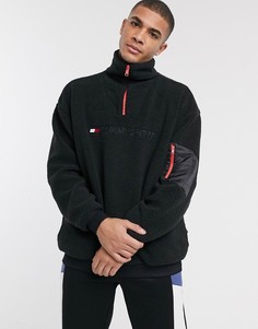 Черный свитшот на молнии с логотипом Tommy Sports