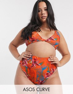 Плавки бикини с завышенной талией и принтом ASOS DESIGN curve-Мульти