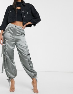 Атласные брюки с ремешками ASOS DESIGN-Серый