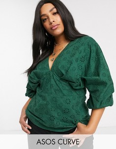 Топ с V-образным вырезом и вышивкой ришелье ASOS DESIGN Curve-Бесцветный
