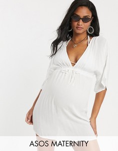 Белая пляжная накидка с поясом и драпированными рукавами ASOS DESIGN MATERNITY-Белый