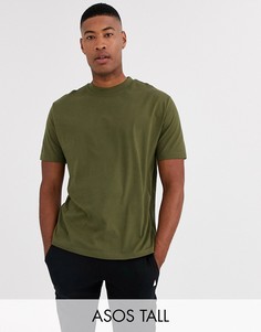 Свободная футболка цвета хаки из органического хлопка с круглым вырезом ASOS DESIGN Tall-Зеленый