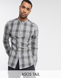 Узкая рубашка цвета хаки в клетку с воротником на пуговице ASOS DESIGN Tall-Зеленый