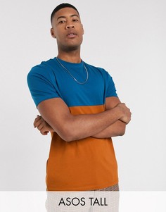 Коричневая футболка из органического хлопка с контрастной вставкой ASOS DESIGN Tall-Коричневый