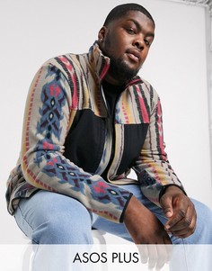 Флисовая oversized-олимпийка с ацтекским принтом и нейлоновыми карманами ASOS DESIGN Plus-Мульти