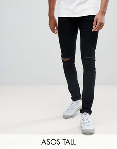 Черные джинсы с рваной отделкой и напылением ASOS DESIGN Tall-Черный