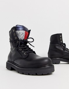 Кожаные ботинки на массивной подошве со шнуровкой Tommy Hilfiger-Черный