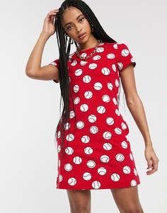 Короткое приталенное платье с принтом в бейсбольном стиле Love Moschino-Красный