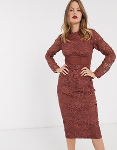 Кружевное платье миди с корсетной отделкой ASOS DESIGN-Фиолетовый
