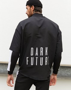 Длинная oversize-футболка с принтом логотипа и закругленными краями ASOS DESIGN-Черный