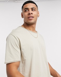 Свободная футболка с овальным вырезом и необработанным краем ASOS DESIGN-Бежевый