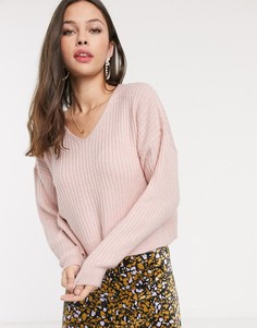 Светло-розовый укороченный джемпер с V-образным вырезом New Look-Светло-коричневый