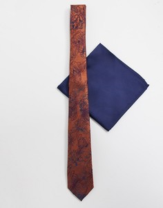 Узкий галстук и платок для нагрудного кармана с цветочным принтом ASOS DESIGN-Темно-синий