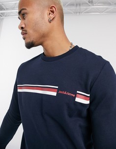 Темно-синий свитшот с полоской на груди и круглым вырезом Jack & Jones Originals