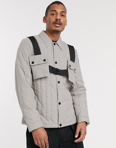 Стеганая спортивная куртка серого цвета с ремешками ASOS DESIGN-Серый