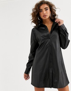 Черное платье-рубашка мини из искусственной кожи NA-KD-Черный
