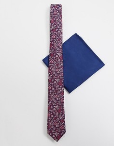 Узкий галстук и платок для нагрудного кармана с цветочным принтом ASOS DESIGN-Мульти
