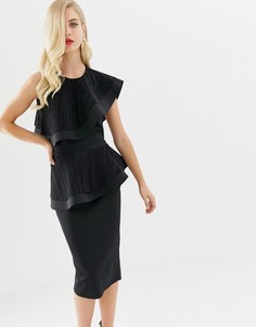Облегающее платье миди с плиссировкой ASOS DESIGN-Черный