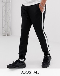 Черные облегающие джоггеры из полиэстера с полосками по бокам ASOS DESIGN Tall-Черный
