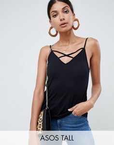 Черный топ на бретелях с решетчатой отделкой ASOS DESIGN Tall