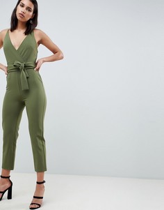 Комбинезон с запахом и поясом ASOS DESIGN-Зеленый