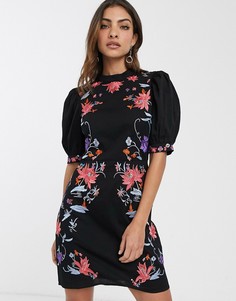 Платье мини с открытой спиной и вышивкой ASOS DESIGN-Черный