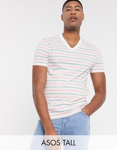 Футболка из органического хлопка в полоску с V-образным вырезом ASOS DESIGN Tall-Белый