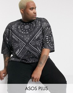 Длинная oversize-футболка с принтом ASOS DESIGN Plus-Черный