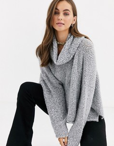 Джемпер со свободным воротом Free People-Серый
