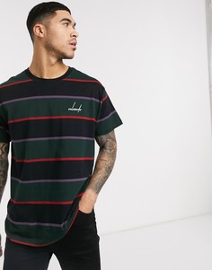 Темно-зеленая футболка в широкую полоску с вышивкой New Look-Зеленый