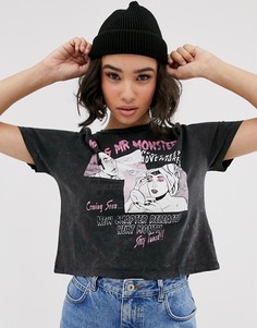 Черная футболка с принтом Bershka-Черный