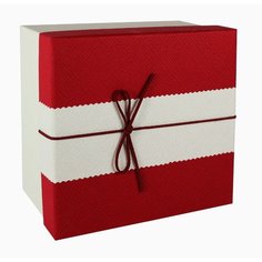 Коробка с бантиком, средняя, 18 х 18 х 8 см, красно-бежевая No Brand