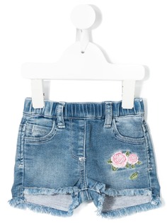 Monnalisa rose-embroidered denim shorts
