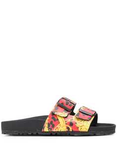 Versace Jeans Couture baroque leopard-print slides