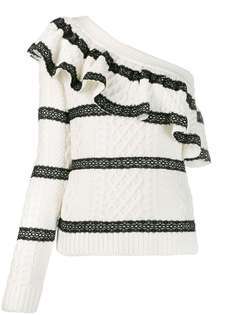 Self-Portrait one-sleeve lace trim jumper