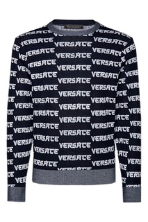 Темно-синий джемпер с логотипом Versace